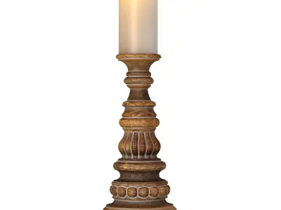 Rustic Wooden Carved Classic Distressed Candle Holders 3D model
