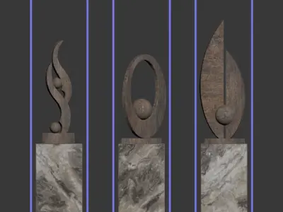Decor three sculptures in metal frame 3D model
