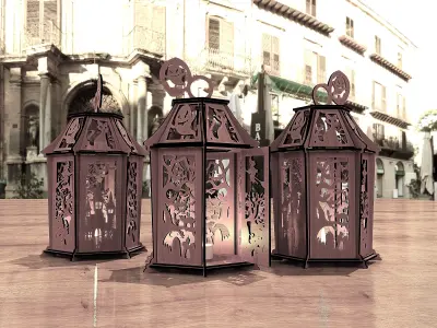 Wooden Lantern Halloween 3D model