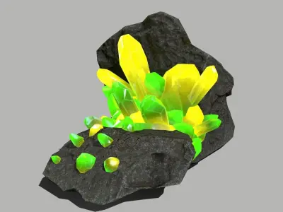 Crystal Set rock with crystals Low-poly 3D model