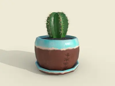 Cacti set cactus in pot Free low-poly 3D model