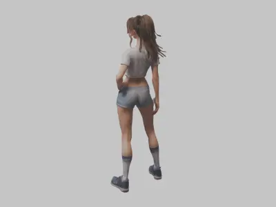 Realistic Female Brunette Young Beautiful Woman Girl Low-poly 3D model