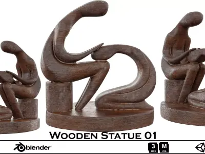Wooden Statue 01  Abstract Wooden Sculpture Low-poly 3D model