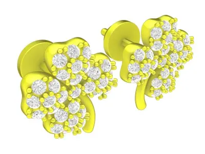 A7069 Four Leaf Clover Diamond Earrings 3D Print 3D print model