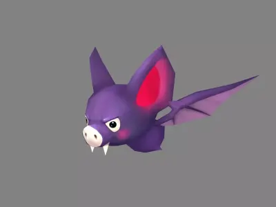 Cartoon Purple Bat Low-poly 3D model