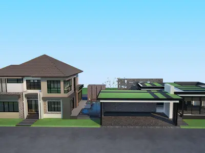 HQ Luxury Modern Pool Villa design with Bar Rooftop party area 3D model