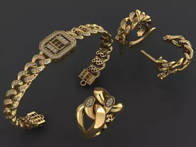 cuban jewlery full  set  3D print model