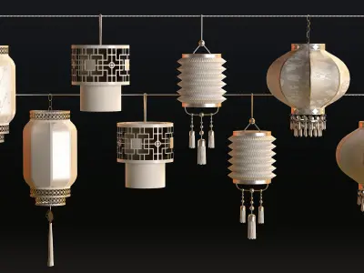 Japanese Lanterns Set Low-poly 3D model