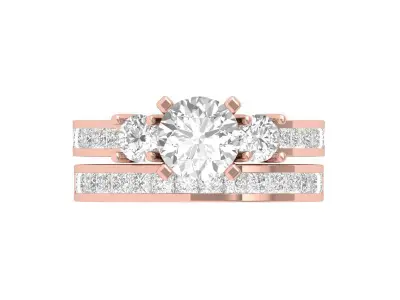 3 Stone Engagement Ring With Princess band Bridal Set 3D print model
