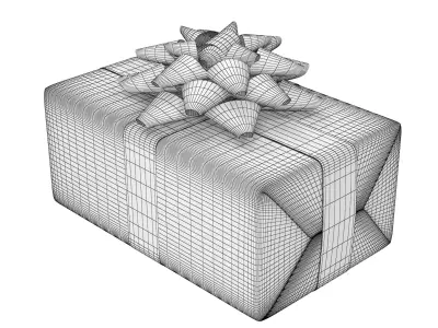 Present gift box with gold bow 3D model