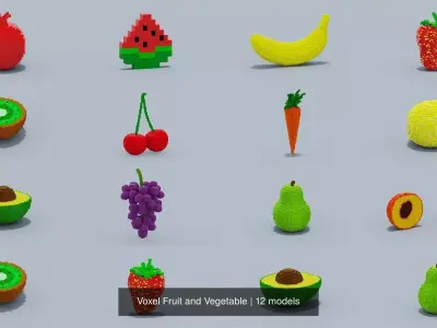 Voxel Fruit and Vegetable 3D Model Collection
