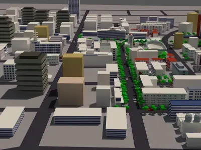 Low Poly City with trees and buildings Low-poly 3D model