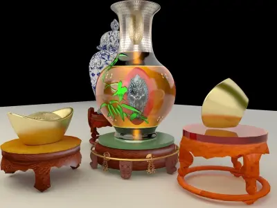Chinese display stand with vase  3D model
