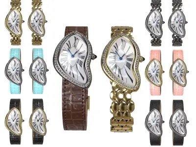 Gold Silver Leather Vintage Watch with Diamonds Low-poly 3D model