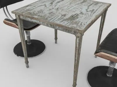 3D old chair and table Low-poly 3D model