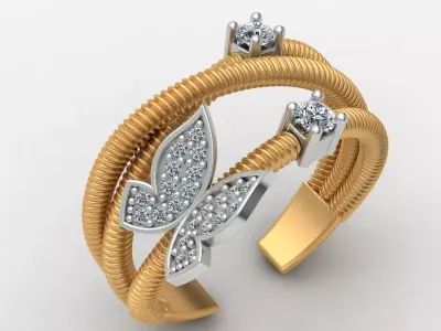 Butterfly Flower Diamond Gold Ring 3D print model
