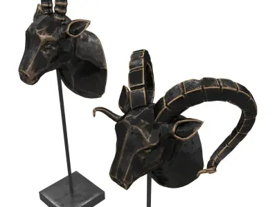 Bronze Rams Carved Sculptures Low-poly 3D model