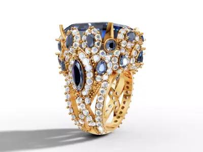 Massive Statement Cocktail Halo Ring US Size 9 3D print model