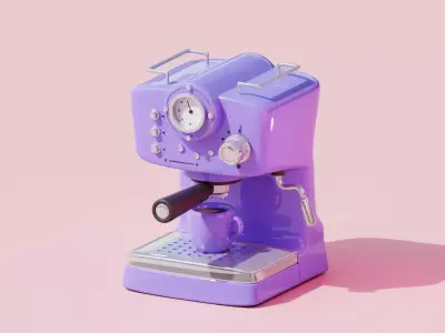 Isometric Stylized Cartoon Vintage Coffee Machine with a cup Low-poly 3D model