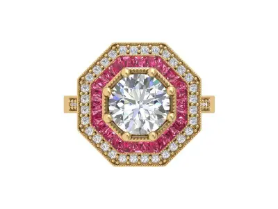 Solitaire Engagement Art Deco Ring 3D print model 14
