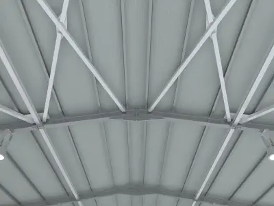 industrial hangar shed with detailed metal structure  3D model