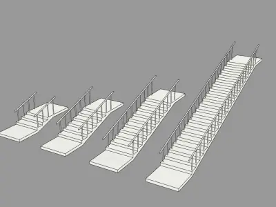 Linear Stairs with Railing Pack 3D model