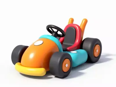 Colorful Cartoon Go-Kart with Orange  Blue 3D Model Low-poly 3D model
