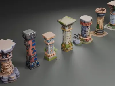Stylized Pillars 3D model