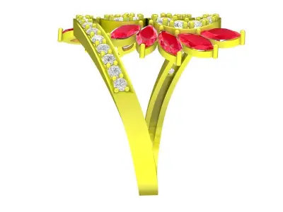 Luxury Curved Floral Ruby Diamond Ring 3D Model 5740 3D print model