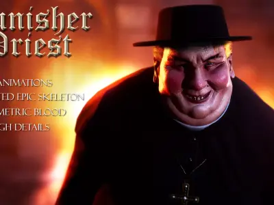 Punisher Priest - Rigged and Animated Low-poly 3D model