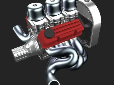 V8 Flathead inspired engine Low-poly 3D model