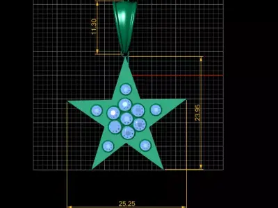 Gold Star Pendant with Emerald 3D print model