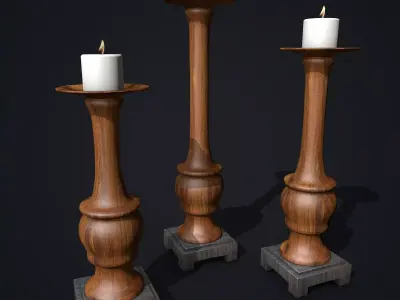 Wooden Candle Holders with Candles 3D model