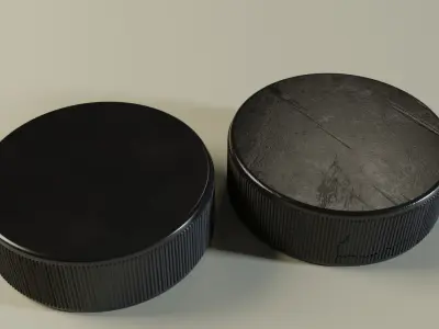 Collection of hockey sticks and pucks with procedural materials  Low-poly 3D model