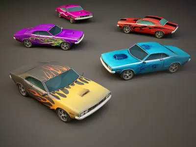 Low Poly Muscle Cars Low-poly 3D model