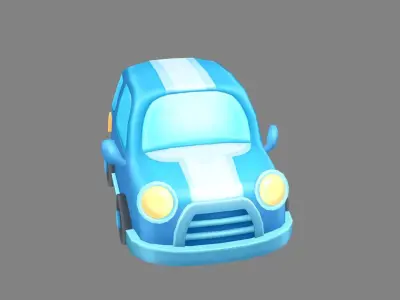 Cartoon car - blue Low-poly 3D model