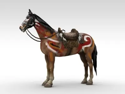 War painted horse with saddle Low-poly 3D model