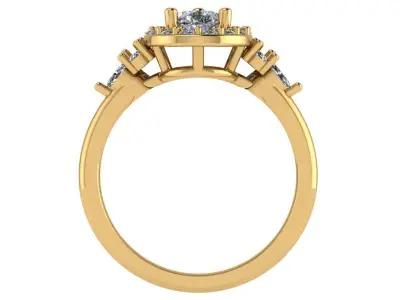 Pear shape halo ring with 3 stones on eachside of the band 3D print model