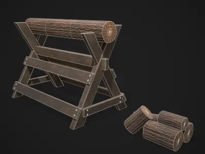 Wood Log Saw Horse Low-poly 3D model