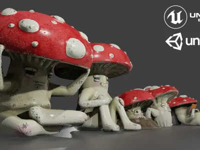 Garden ceramic mushroom collection  Low-poly 3D model