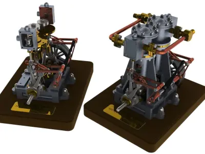 Vertical Twin Steam Engine with Reverse Gear Free 3D model