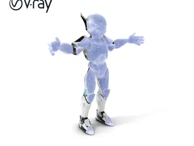 RiggedFuturistic Robot Unit with Advanced Armor and Blue Lights Low-poly 3D model