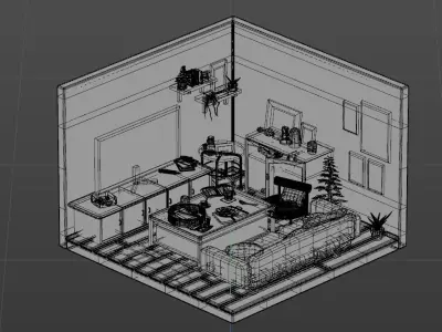 livingroom low poly 3D model 001 3D model