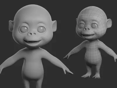 Cartoon Gorilla II Basemesh  Low-poly 3D model