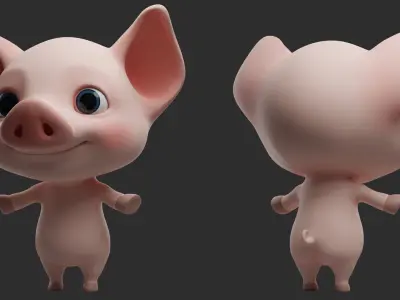 Pig Cartoon Low-poly 3D model