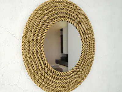 Large Round Jute Wall Mirror 3D model