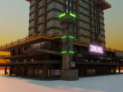 Highrise Building with dirty design and interior Low-poly 3D model