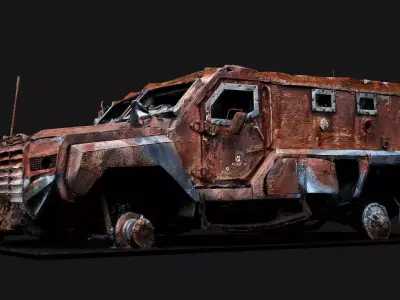 war destroyed vehicle burned wreck PBR photogrammetry Low-poly 3D model