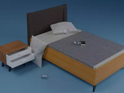 Bedroom bed and nightstand Low-poly 3D model