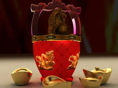 Chinese lion and Gold Ingot 3D model